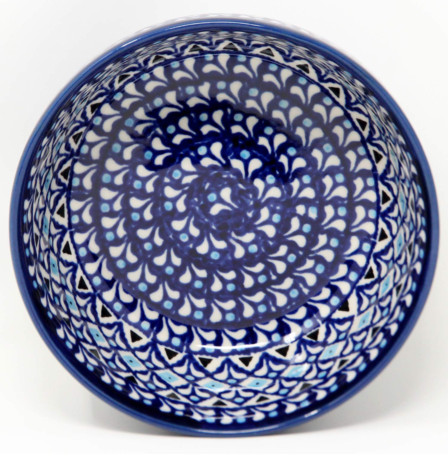 Polish Pottery Bowl 6 Inch From Zaklady Ceramiczne Boleslawiec Blue Diamond Dream Pattern, Height: 2.5" Diameter: 6" Capacity: 24 Oz.