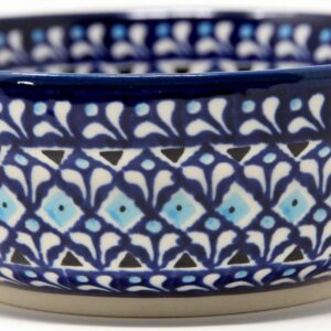 Polish Pottery Bowl 6 Inch From Zaklady Ceramiczne Boleslawiec Blue Diamond Dream Pattern, Height: 2.5" Diameter: 6" Capacity: 24 Oz.