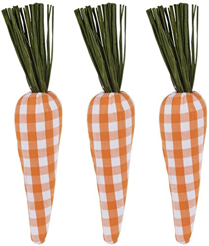 HAPPY DEALS ~ Plaid Easter Carrots | 9 Inch | Set of 3 | Easter Bowl Fillers and Decor (3/Orange/White)