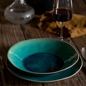 Costa Nova Ceramic Stoneware 10'' Soup Pasta Plate - Riviera Collection, Azur (Blue) | Microwave & Dishwasher Safe Dinnerware | Food Safe Glazing | Restaurant Quality Tableware