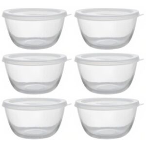 ached 5-inch clear glass bowls with plastic lid, perfect for preparing ingredients, serving desserts, dips, soups, salads, cereal, candy dishes, and nut bowls - set of 6