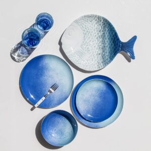 TarHong Abode Homewares Oceanic Ombre Bowl, Blue Ombre, 7-Inch, 34-Oz., Pure Melamine, Indoor/Outdoor, Set of 6