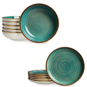 onemore 30 oz pasta bowls and 8.5 inch salad plates bundle - microwave, oven and dishwasher safe - teal