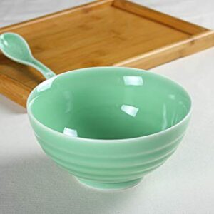 Salad Bowl 28 Ounce Chinese Rice Bowls Celadon Dinnerware Porcelain Cereal Bowls Microwave and Dishwasher Safe (6.5 Inch, Green)