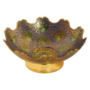 zap impex brass decorative dry fruit bowl multipurpose serving bowl carving work - size- 7" beautiful blue color peacock design kitchenware gift