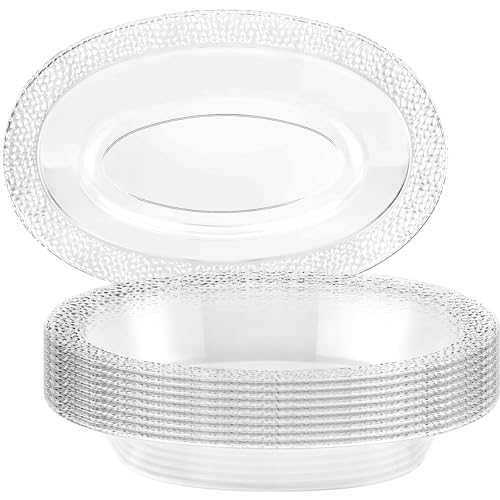 Lillian Collection Pebbled Clear Premium Plastic Oval Dessert Bowls - 7 oz. (10 Pack) - Perfect for Parties, Weddings & Events