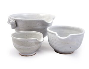 modern artisans american made stoneware pottery batter bowls, 3-piece nesting set, classic all-white glaze
