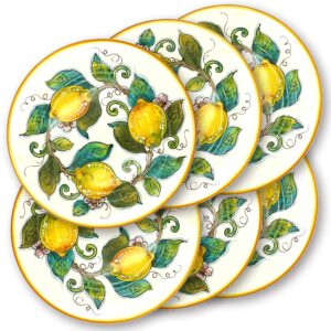italian ceramic dinnerware set - hand painted kitchen dishes sets for 6 - made in italy tuscany - italian pottery dinner plates - home decor lemons ceramics dishes set - service for 6