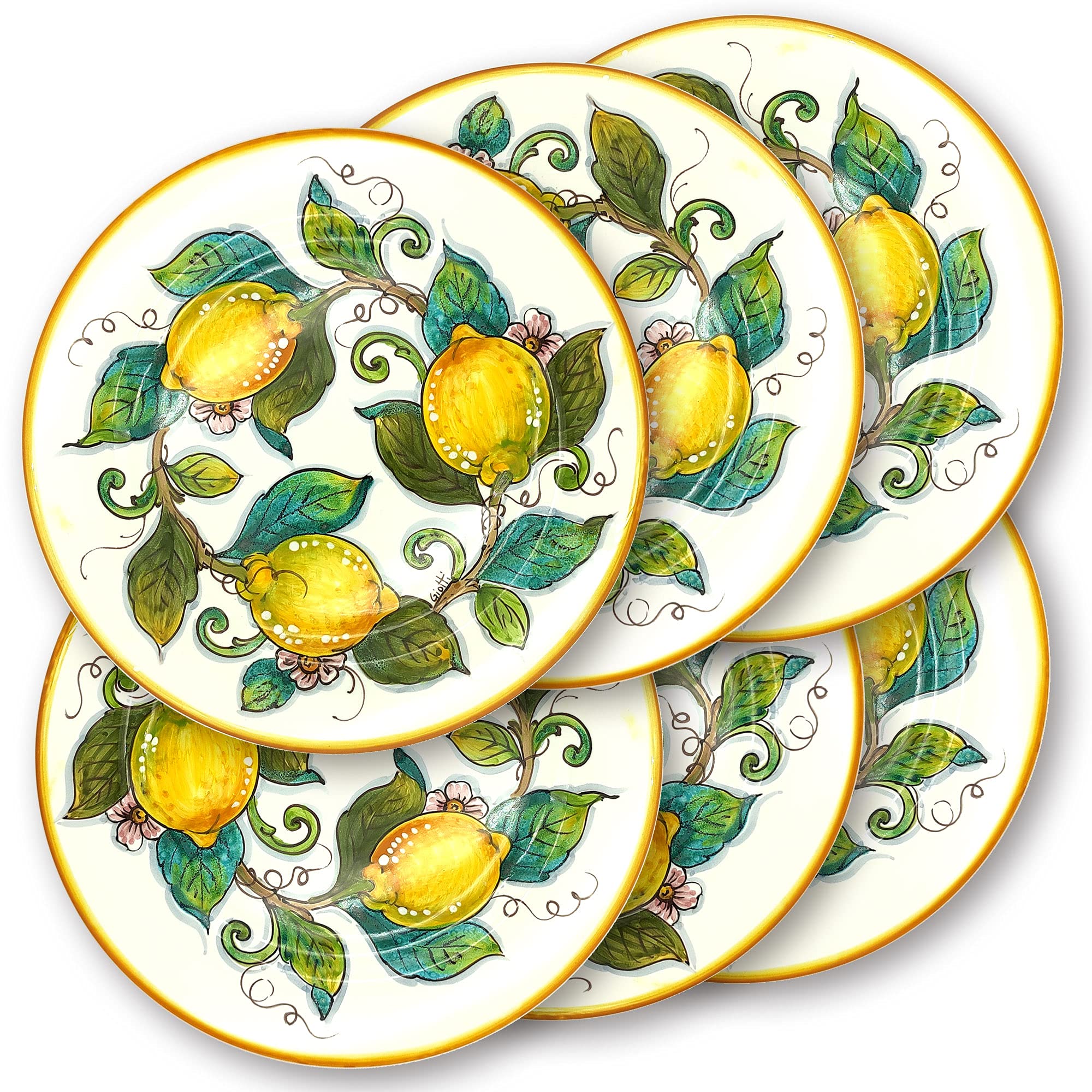 Italian Ceramic dinnerware set - Hand Painted kitchen Dishes sets for 6 - Made in ITALY Tuscany - Italian Pottery dinner plates - Home Decor Lemons Ceramics dishes set - Service For 6