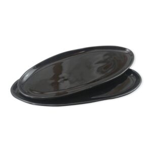 roro handmade ceramic stoneware 11-inch glossy black oval plate - for serving salads, charcuterie, bruschetta, appetizers & gourmet dishes
