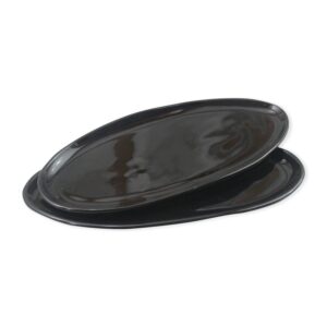 roro Handmade Ceramic Stoneware 11-Inch Glossy Black Oval Plate - for Serving Salads, Charcuterie, Bruschetta, Appetizers & Gourmet Dishes