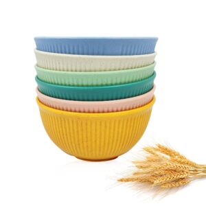 yesjrl unbreakable wheat straw bowls set of 6, 24 oz reusable cereal dishes set microwave and dishwasher safe bowls serving salad pasta soup in kitchen camping party for adults and kids