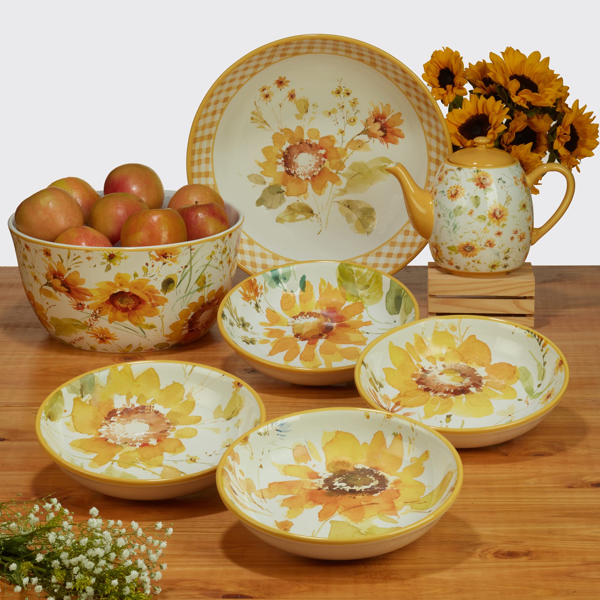 Certified International Sunflowers Forever 24 oz. Soup/Cereal Bowls, Set of 4