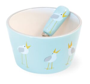 boston international ceramic bowl and stainless steel spreader, 4.75 x 2.75-inches, seagulls