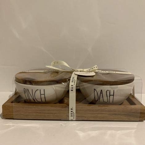 Rae Dunn"PINCH & DASH" Mini bowls - with wood lid/tray - gift set - ceramic/wood - very rare!