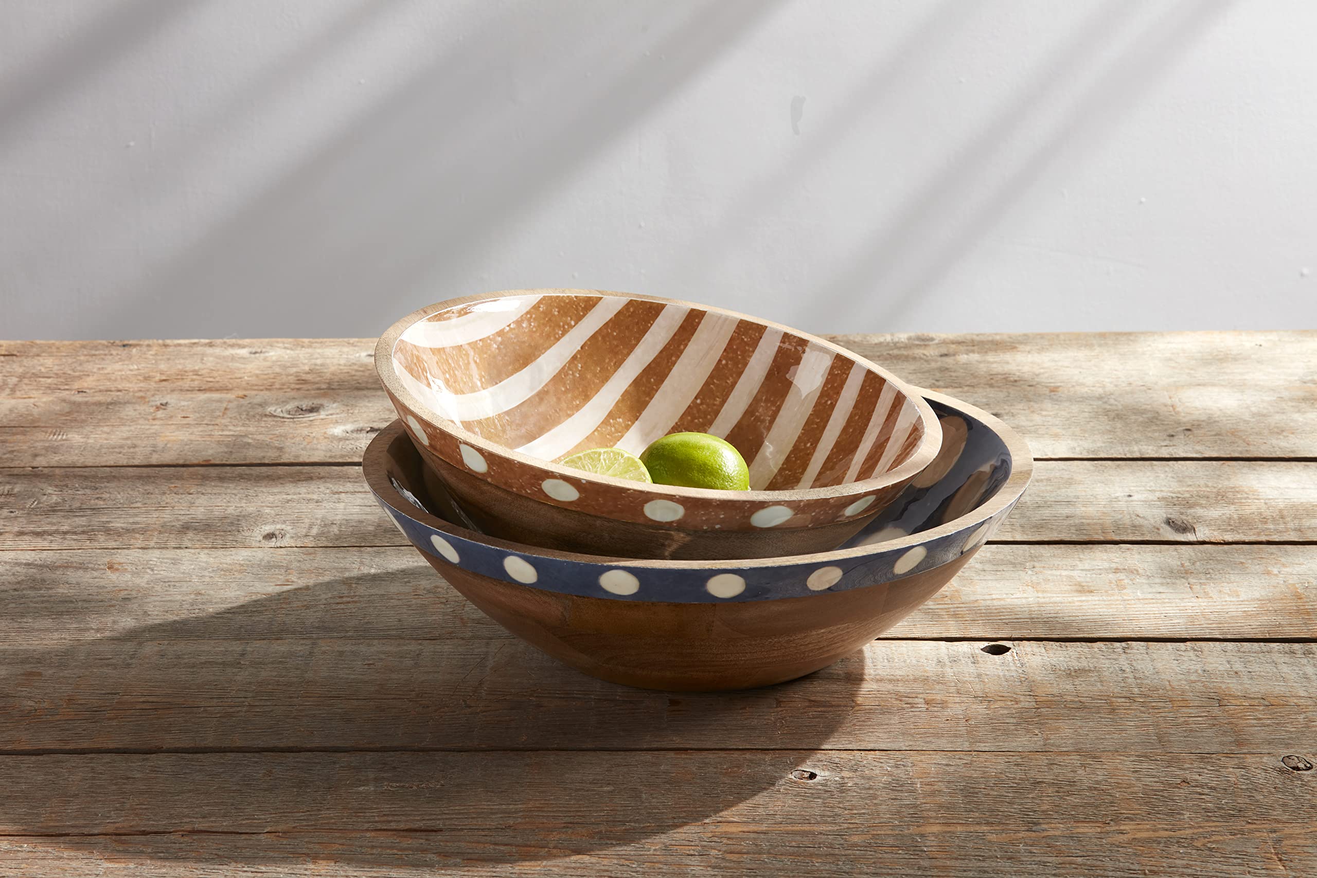 Mud Pie Dotted Enamel Bowls Set; Small 4" X 12" Dia | Large 4" X 14" Dia, Blue