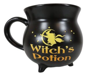 ebros wicca sacred witch's potion reduction fired porcelain black cauldron shaped bowl or large mug 32oz with handle hot cocoa coffee tea cereal soup mugs bowls occult witchcraft