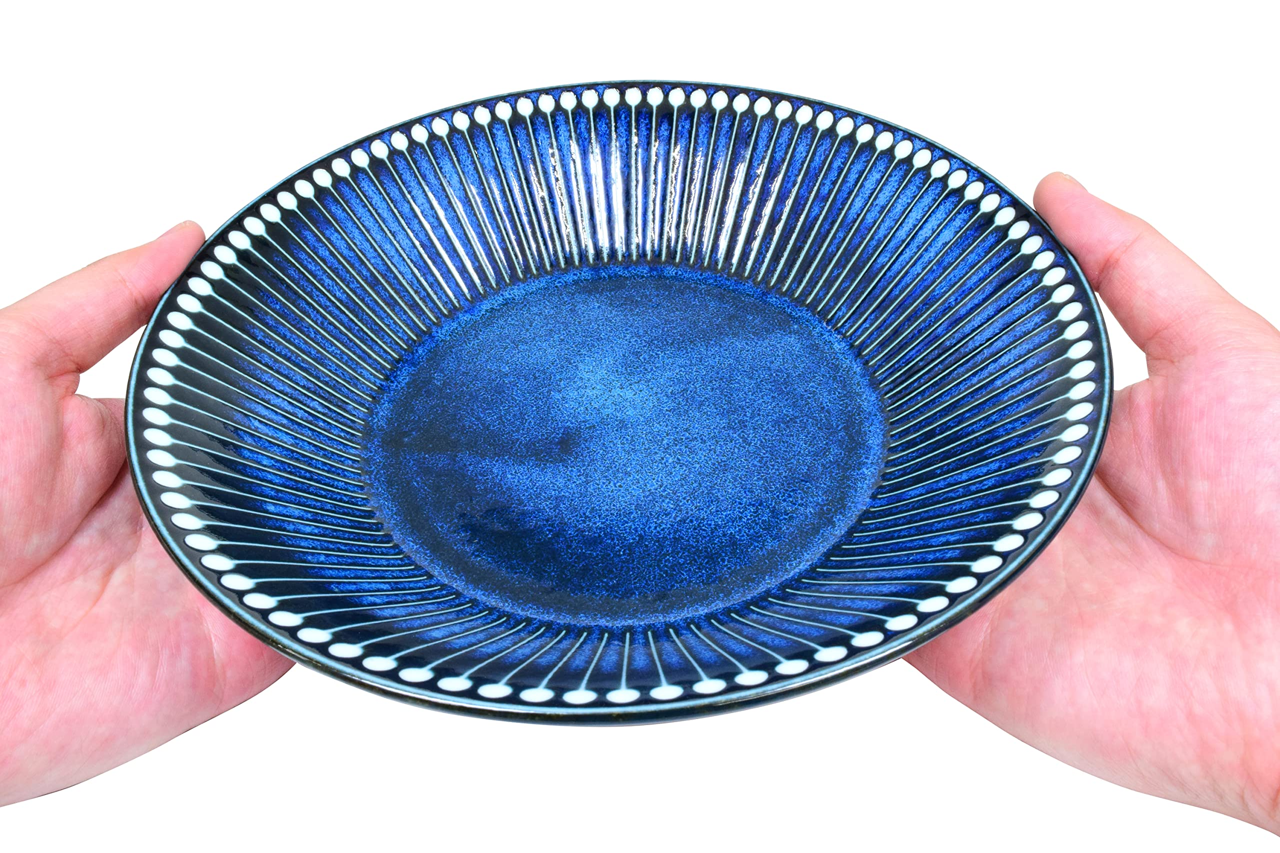 Japanese Mino Yaki(Ware) Albee Salad Bowls, Ceramic Pasta Bowls, Navy, 8.8 Inch, Set of 2, for Soup, Cake, Ice cream, Fruit, Appetizer, Breakfast, Serving Bowls, Microwave & Dishwasher Safe