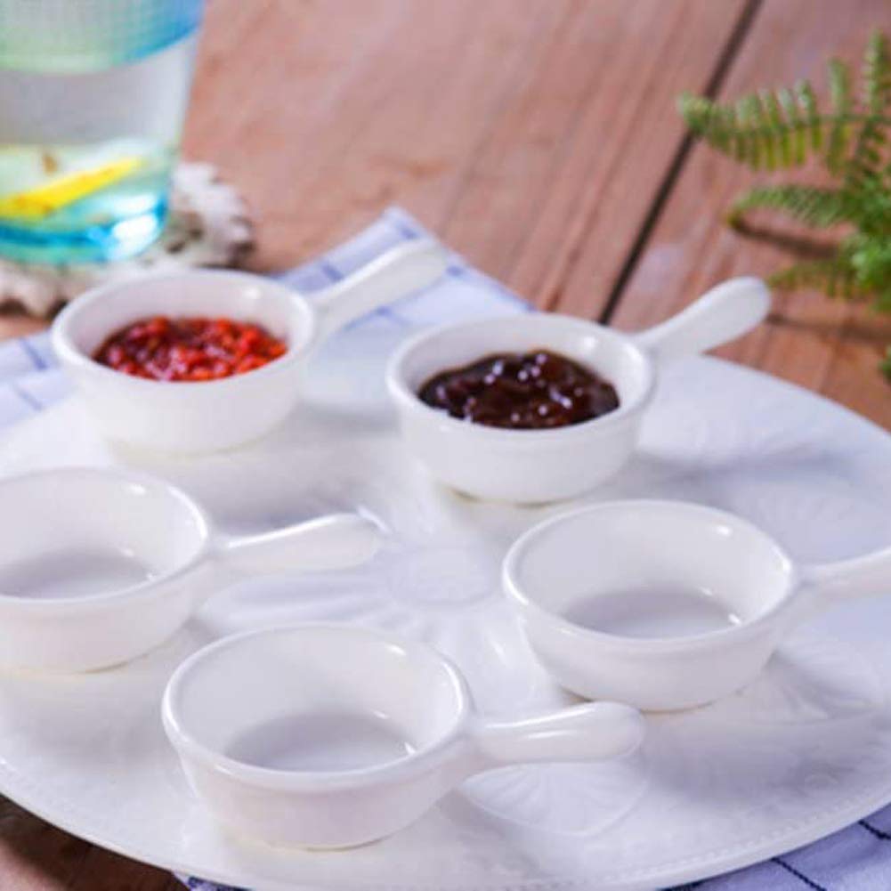 4pcs White Ceramic Sauce Dishes Mini Ramekins with Handle Grip Porcelain Dipping Bowls Soy Sauce Dishes Appetizer Spoons