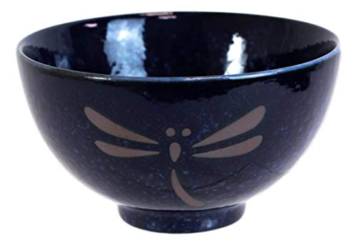 Ebros Pack Of 6 Made in Japan Midnight Blue Tombo Dragonfly Rice Soup Cereal Salad Dessert Stoneware Porcelain Bowls 4.5"D Home Decor Japanese Zen Fusion Accent Bowl Set Serveware Dinnerware