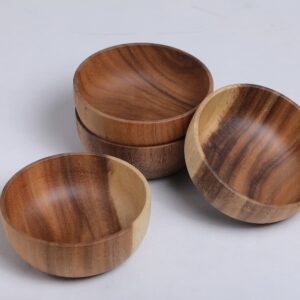 Bufanli Acacia Wood Salad Bowls 6.3 Inches Set of 4 Individual Large Wood Bowl for Cereal Fruits Salads and Decoration