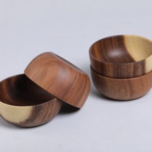 Bufanli Acacia Wood Salad Bowls 6.3 Inches Set of 4 Individual Large Wood Bowl for Cereal Fruits Salads and Decoration