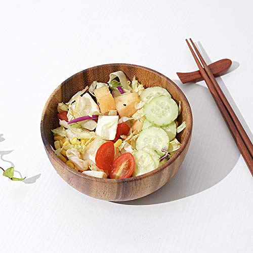 Bufanli Acacia Wood Salad Bowls 6.3 Inches Set of 4 Individual Large Wood Bowl for Cereal Fruits Salads and Decoration