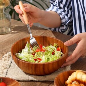 Bufanli Acacia Wood Salad Bowls 6.3 Inches Set of 4 Individual Large Wood Bowl for Cereal Fruits Salads and Decoration