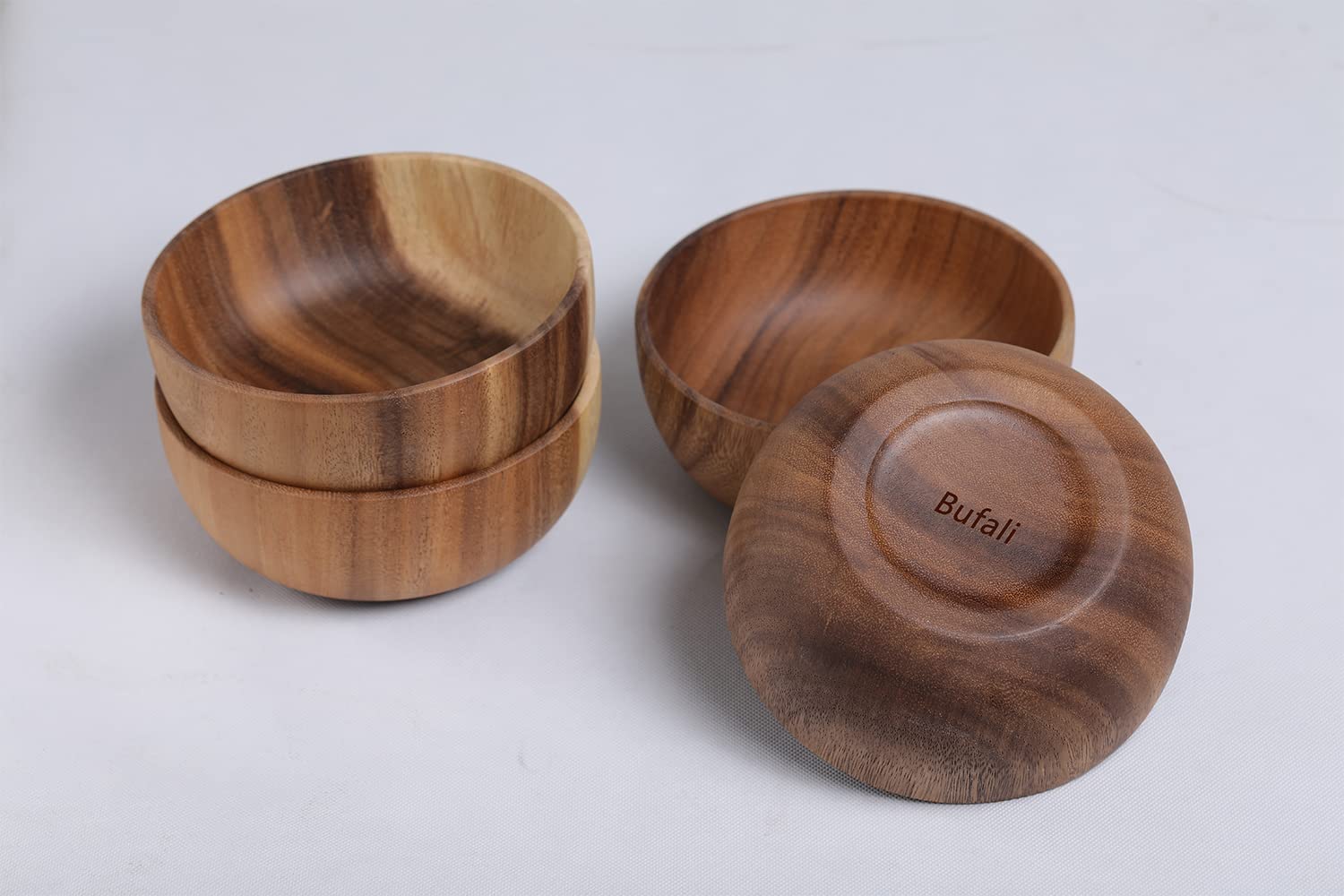 Bufanli Acacia Wood Salad Bowls 6.3 Inches Set of 4 Individual Large Wood Bowl for Cereal Fruits Salads and Decoration