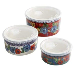 the pioneer woman dazzling dahlias 6-piece ceramic bowl containers