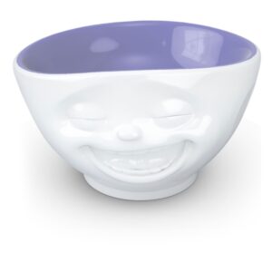 fiftyeight products tassen porcelain bowl, laughing face edition, 16 oz. white outside, lavender color inside (single bowl)