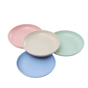 Dinner Plates 8.9 Inch, Dessert, Salad, Fruit, Snack Plate Set, Plastic Dinnerware Set, Plastic Plates, Microwavable Dinner Plates Sets for 4, Cereal Wheat Straw Microwave Safe Dinnerware, Dishes Set