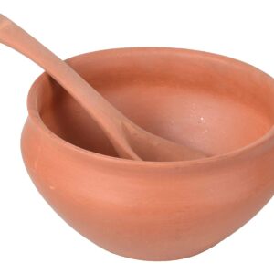 Reusable Clay Bowl Set Handcrafted Terracotta Pottery Clay Soup Bowls 3pc Set (Large, Brown)