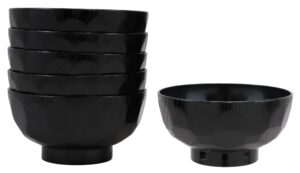 ebros gift japanese contemporary black lacquer ridged bowls for rice miso appetizer soup 4.5" diameter made in japan decorative bowl set of 6 lacquered serveware for restaurants home kitchen gifts