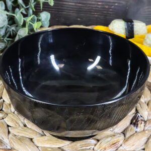 Ebros Gift Japanese Contemporary Black Lacquer Ridged Bowls For Rice Miso Appetizer Soup 4.5" Diameter Made In Japan Decorative Bowl Set of 6 Lacquered Serveware For Restaurants Home Kitchen Gifts