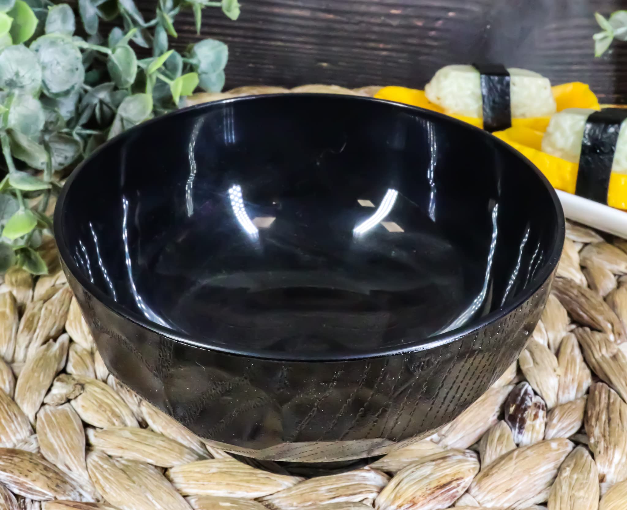 Ebros Gift Japanese Contemporary Black Lacquer Ridged Bowls For Rice Miso Appetizer Soup 4.5" Diameter Made In Japan Decorative Bowl Set of 6 Lacquered Serveware For Restaurants Home Kitchen Gifts