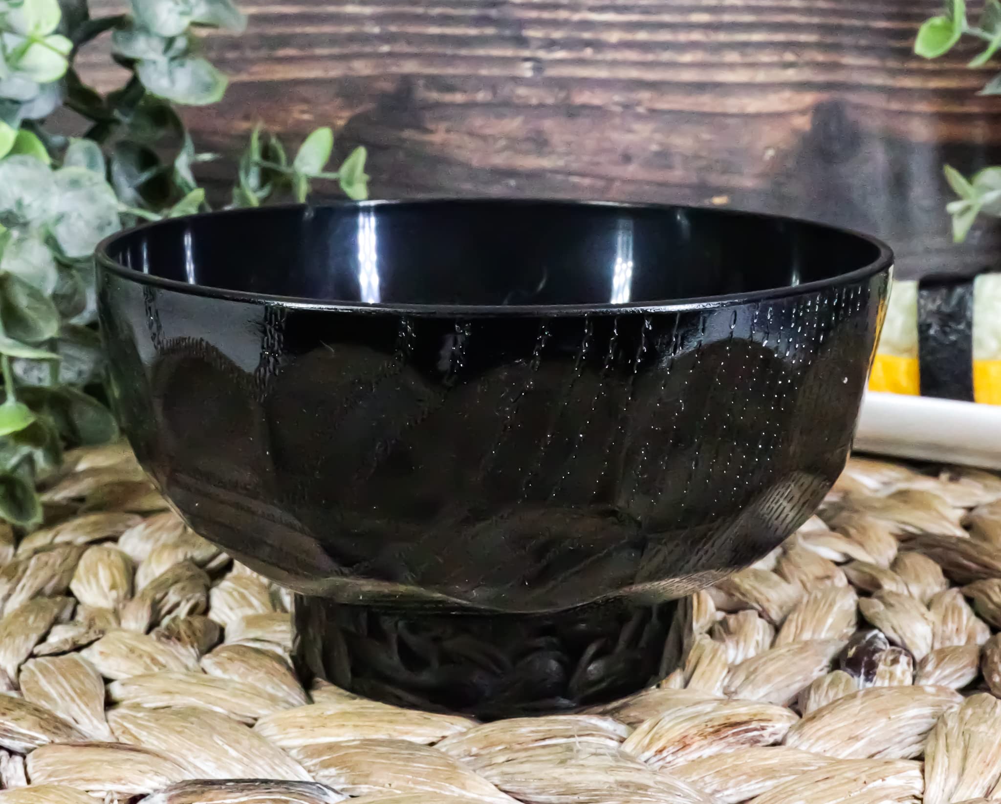 Ebros Gift Japanese Contemporary Black Lacquer Ridged Bowls For Rice Miso Appetizer Soup 4.5" Diameter Made In Japan Decorative Bowl Set of 6 Lacquered Serveware For Restaurants Home Kitchen Gifts