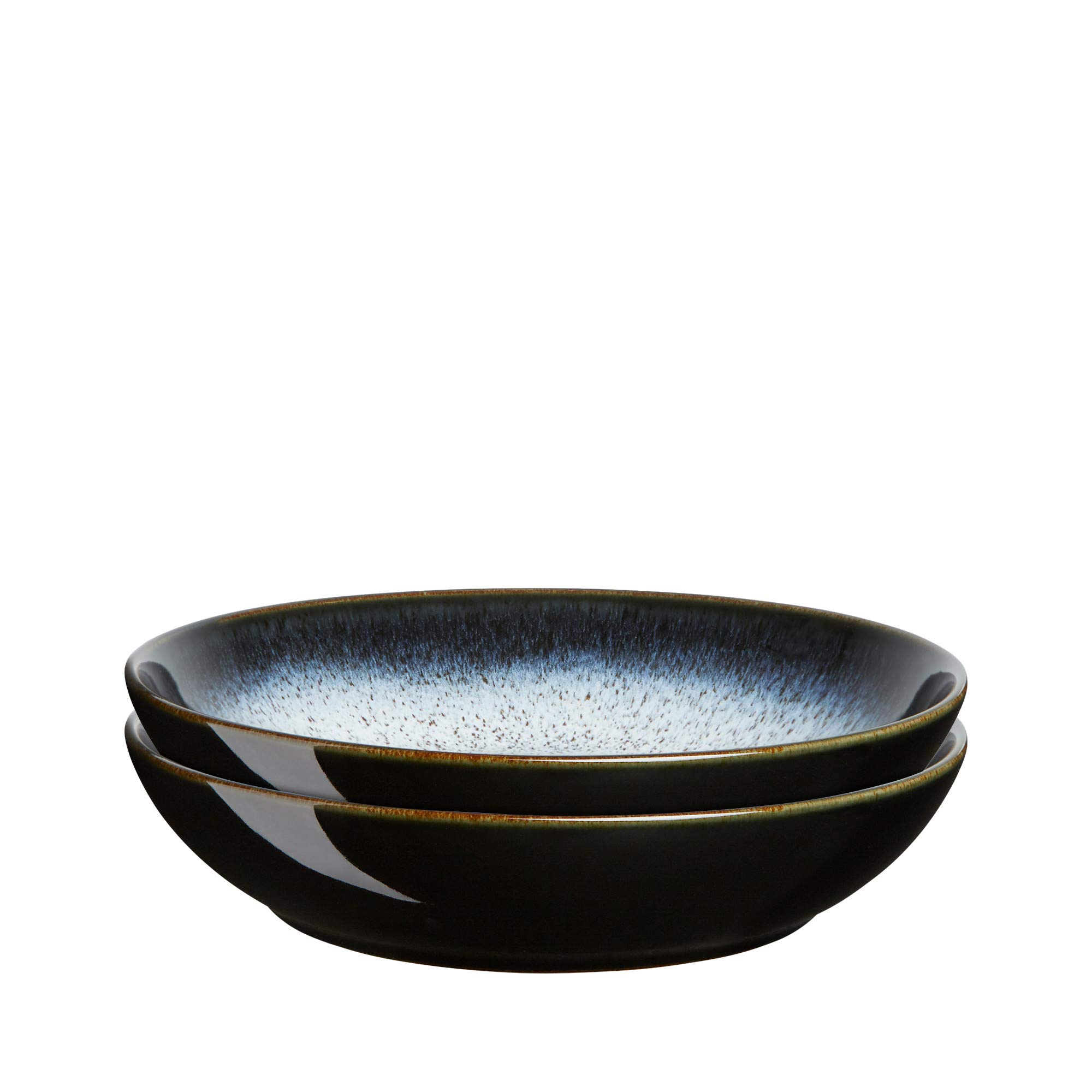 Denby - Halo Pasta Bowls Set Of 2 - Reactive Glaze Dishwasher Microwave Safe Crockery 1050ml - Black, Grey Ceramic Stoneware Tableware - Chip & Crack Resistant