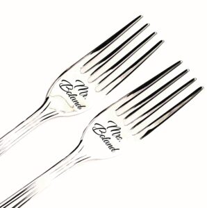 personalized reusable silverware sets for bride and groom, engraved mr and mrs forks for wedding cake ceremony, engagement bridal shower anniversary birthday congratulations gifts