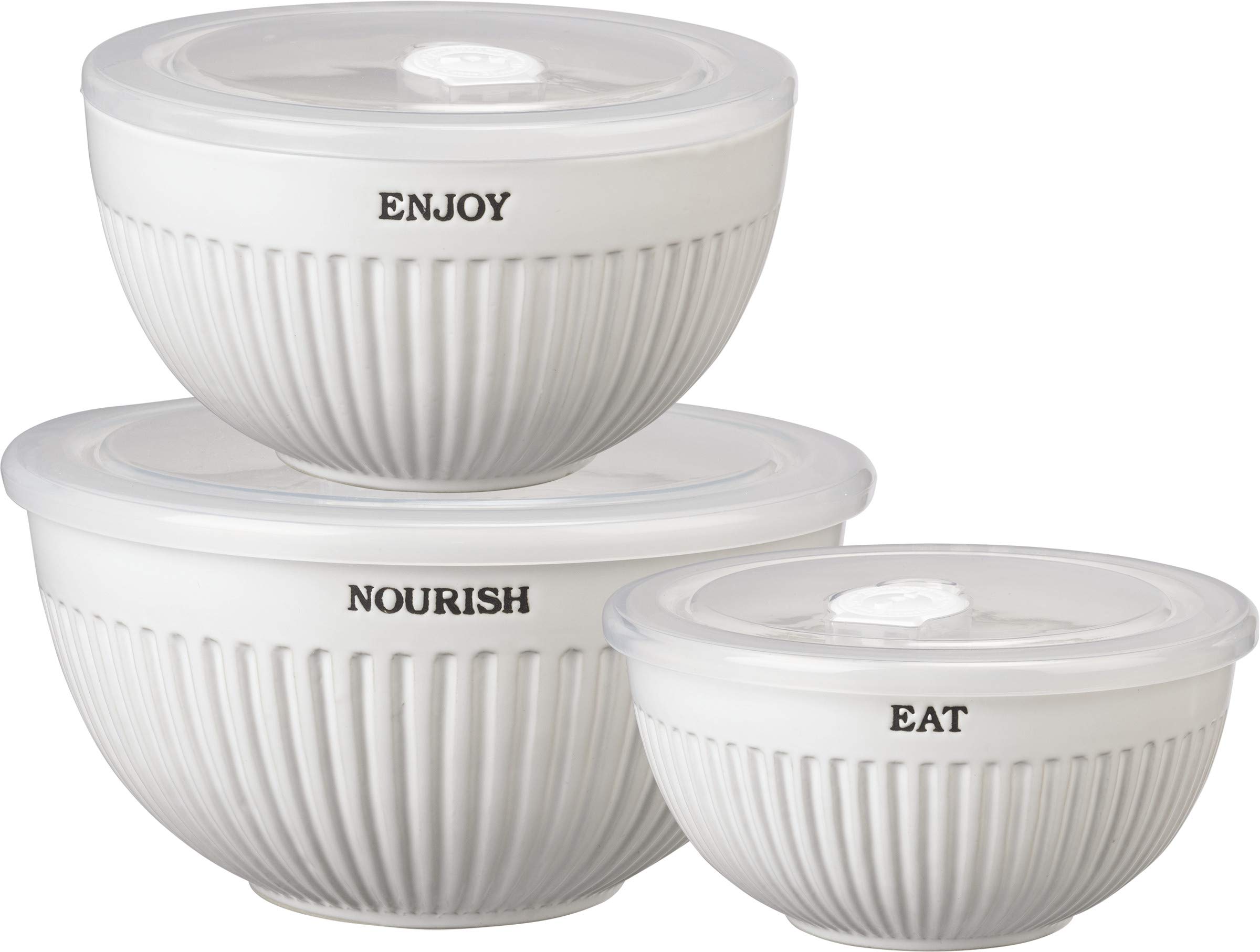 Primitives by Kathy Eat, Enjoy, Nourish Bowl Set ,White