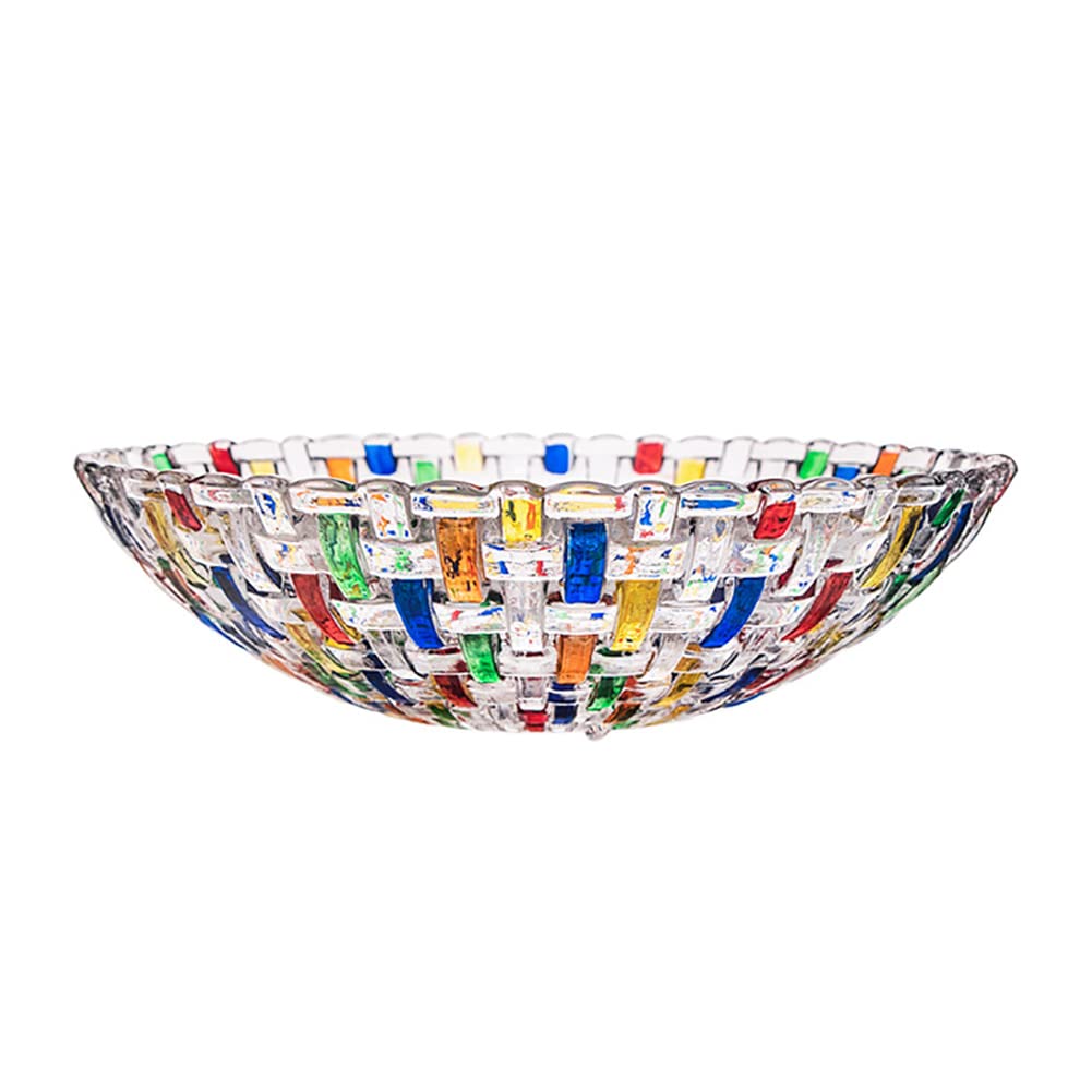 Hand Painted Glass Crystal Salad & Fruit Bowl Colorful Platter Tray Dish Woven Serving Bowl for Fruit Kitchen Dining Fruit Dessert Snack