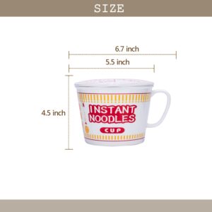 FYUEROPA Ceramic Large Noodle Bowl 27 Oz Soup bowl with Lid (Red)