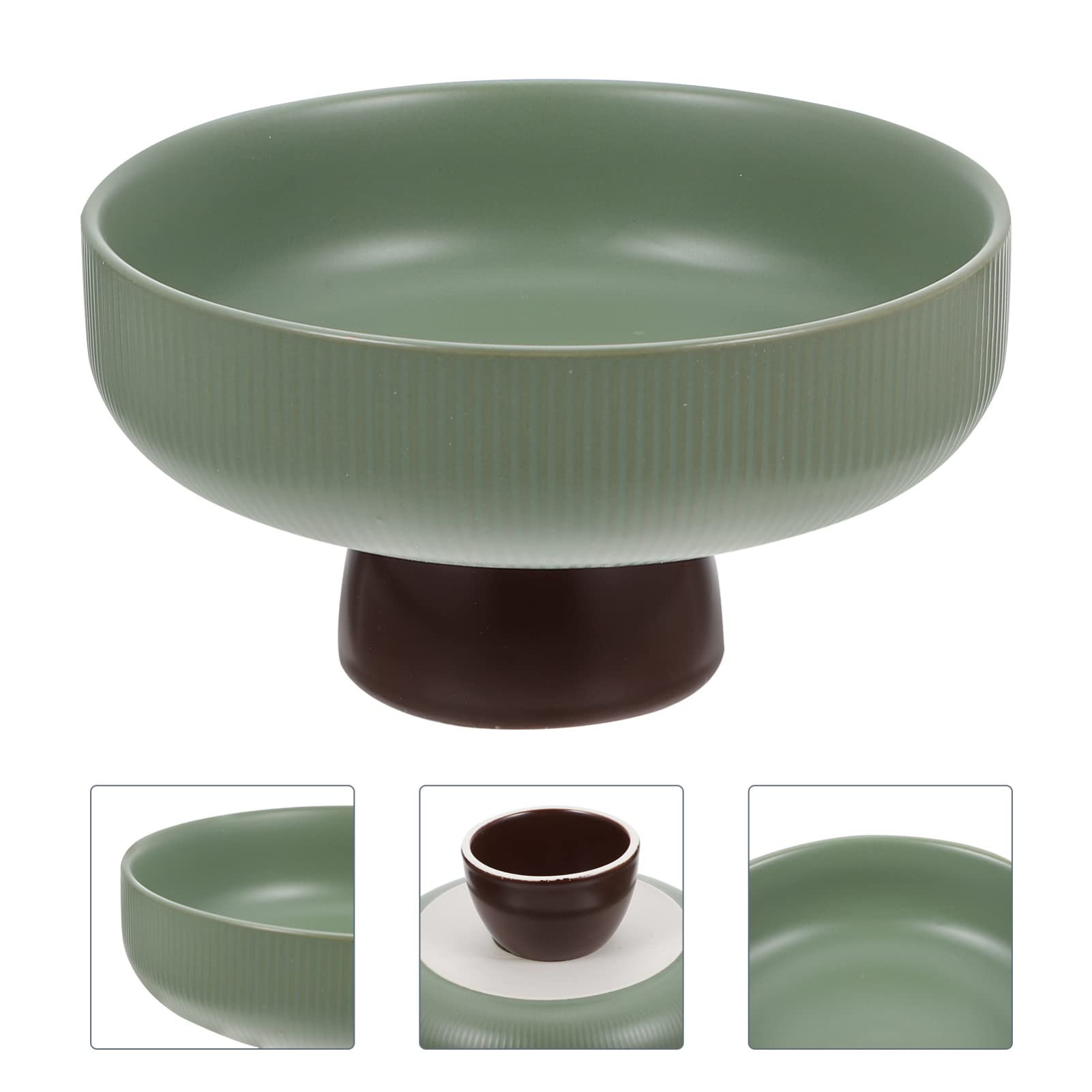 CALLARON Home Decor Footed Ceramic Bowl Vintage Porcelain Pedestals Bowl Decorative Centerpiece Bowl Round Serving Plate for Dried Fruit Candy Snacks Nuts Green Vintage Decor