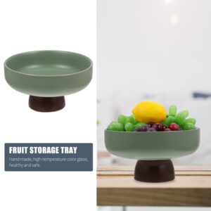 CALLARON Home Decor Footed Ceramic Bowl Vintage Porcelain Pedestals Bowl Decorative Centerpiece Bowl Round Serving Plate for Dried Fruit Candy Snacks Nuts Green Vintage Decor