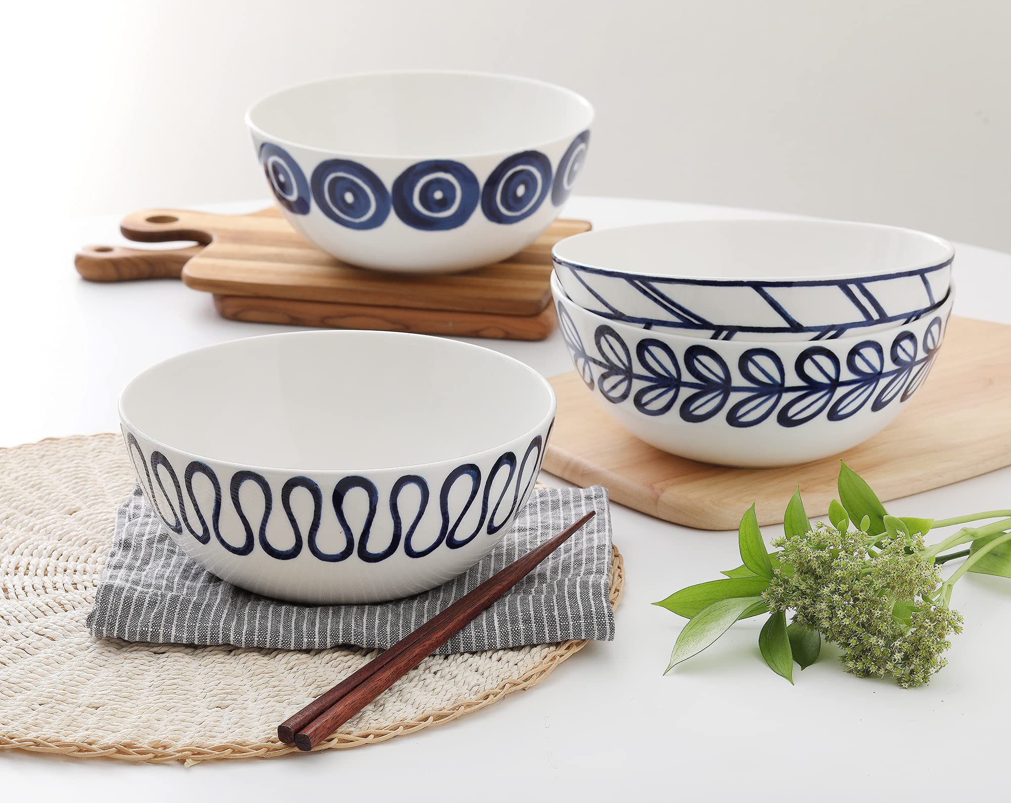 ZEN Scandi Porcelain Noodle Salad Bowls 40oz Set of 4