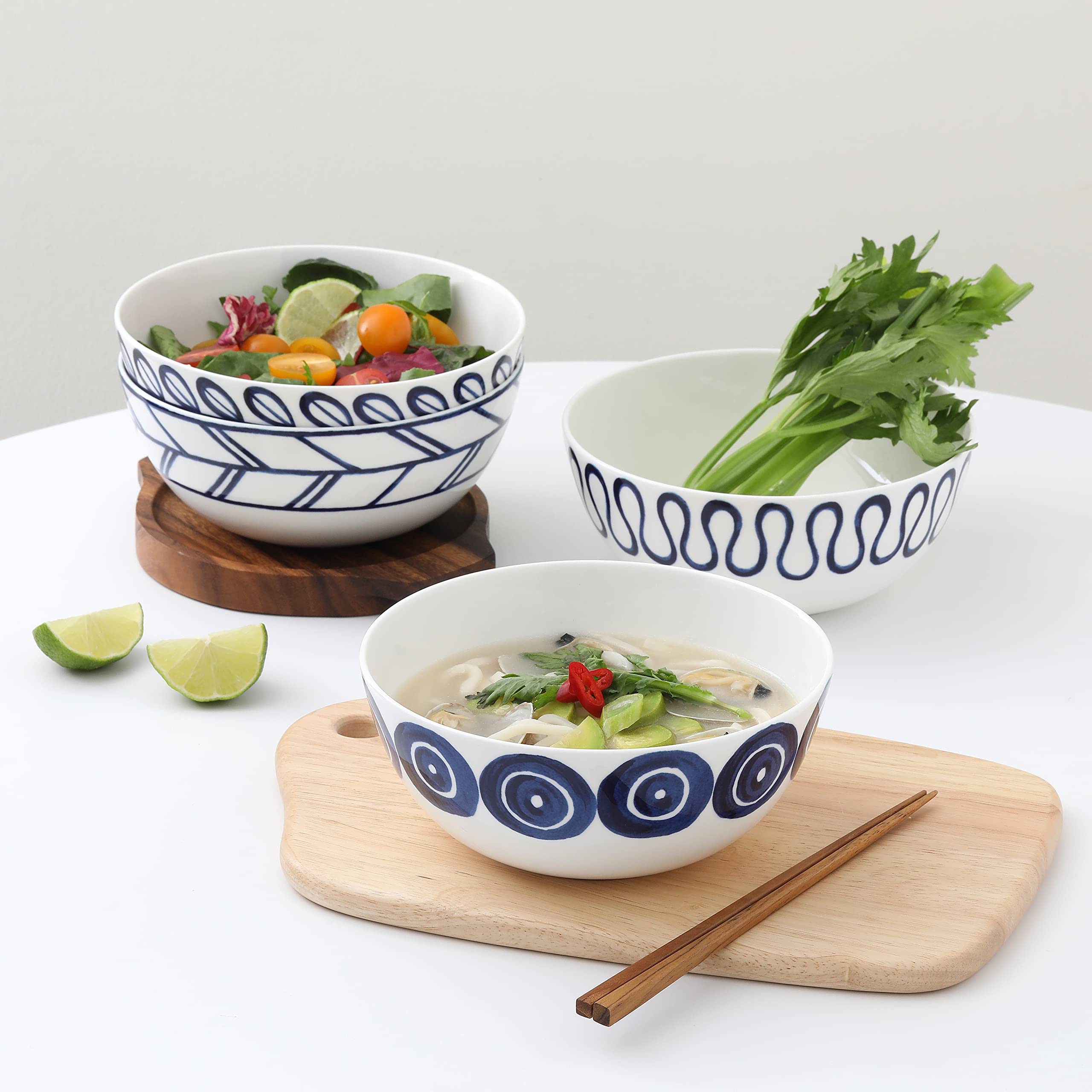 ZEN Scandi Porcelain Noodle Salad Bowls 40oz Set of 4