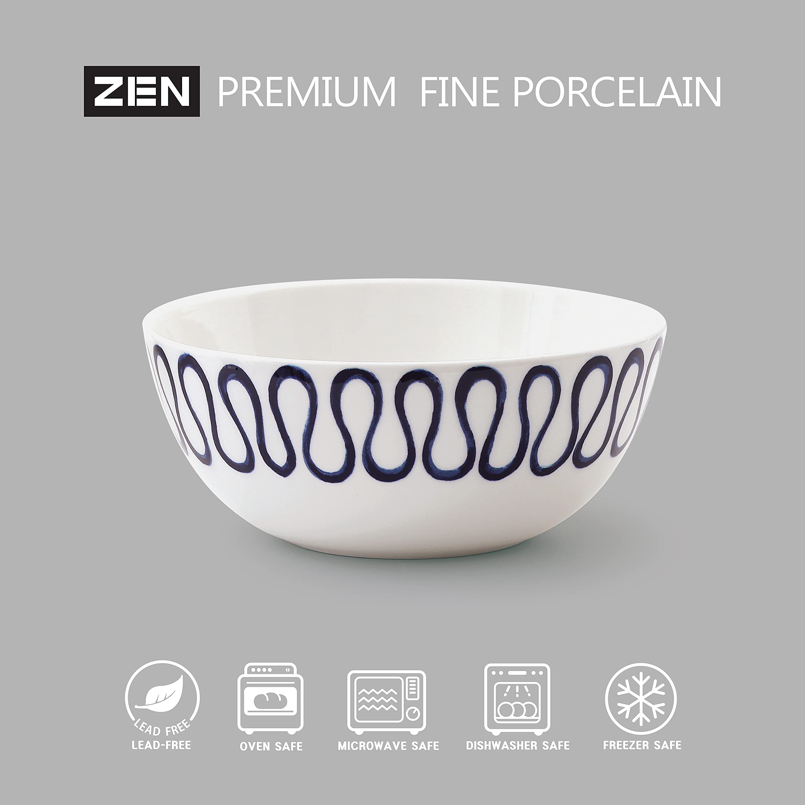 ZEN Scandi Porcelain Noodle Salad Bowls 40oz Set of 4