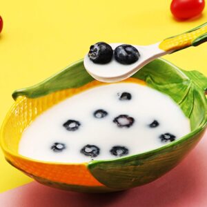 Hemoton Cartoon Corn Bowl with Spoon Ceramic Sauce Dish Dip Bowl Porcelain Salad Bowl Dessert Bowl for Snack Sushi Fruit Pasta 17X11. 5cm