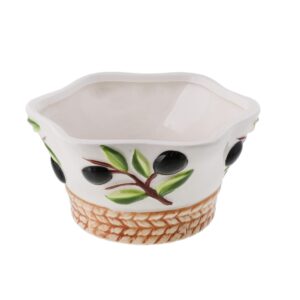 servette home medium ceramic olive salad bowl 3 inchs high and 5.75 inches wide.