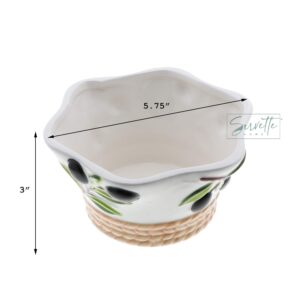 Servette Home Medium Ceramic Olive Salad Bowl 3 Inchs High and 5.75 Inches Wide.